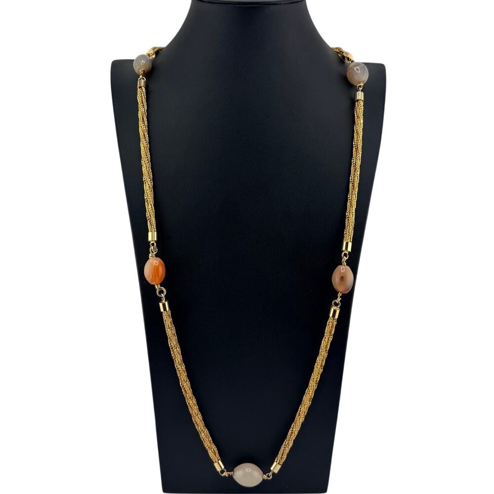 Vintage Bijoux Casiscio RARE Italian Gold Plated Agate Designer 34" Necklace
